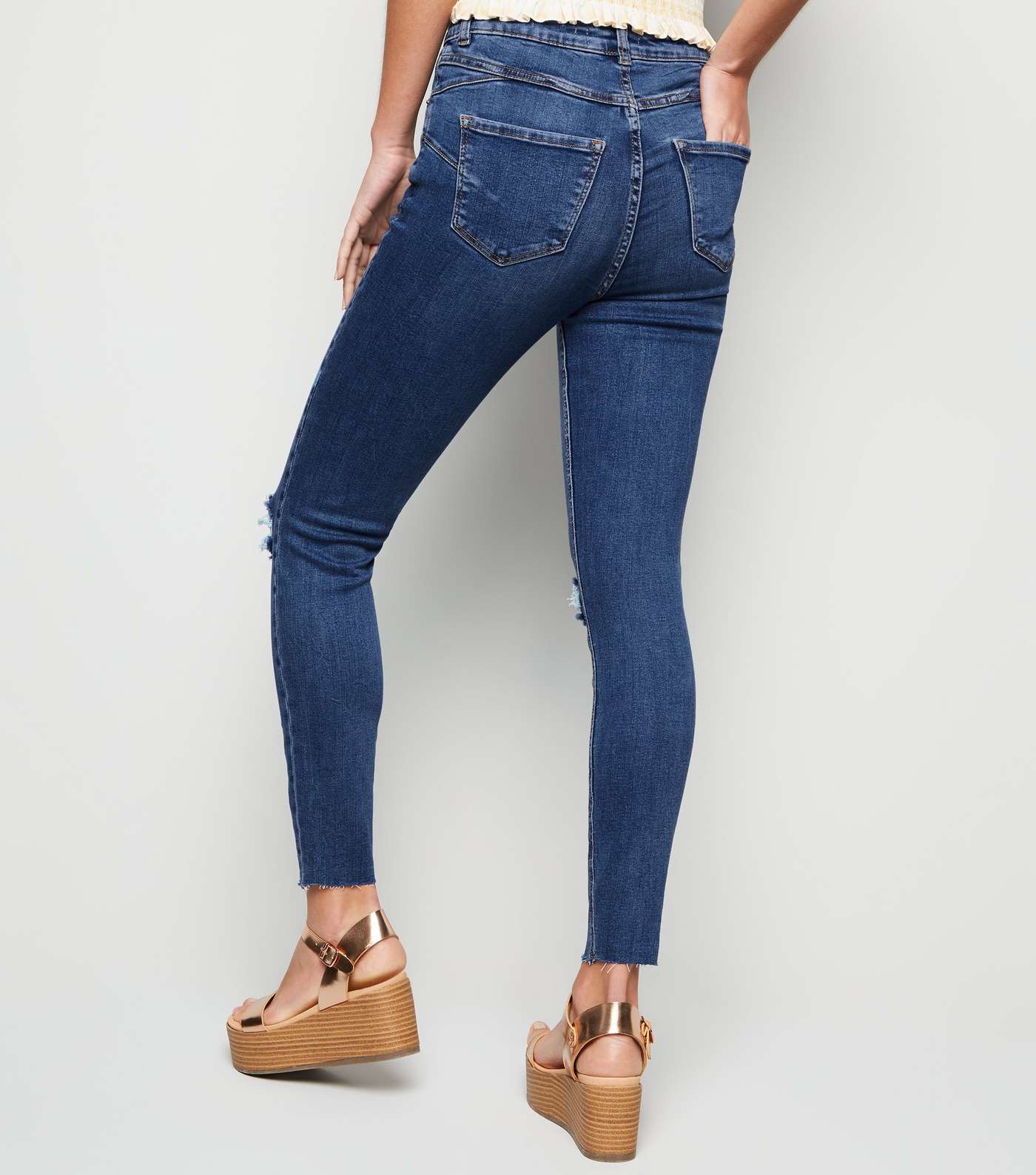 Blue Mid Wash 'Lift & Shape' Ripped Jenna Skinny Jeans Image 5