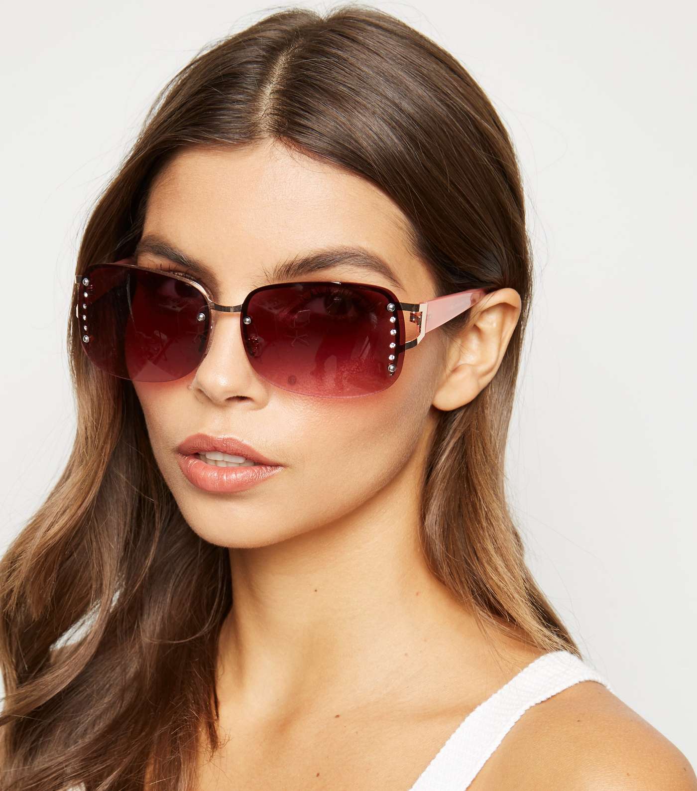 Pink Diamanté Rimless Sunglasses Image 2