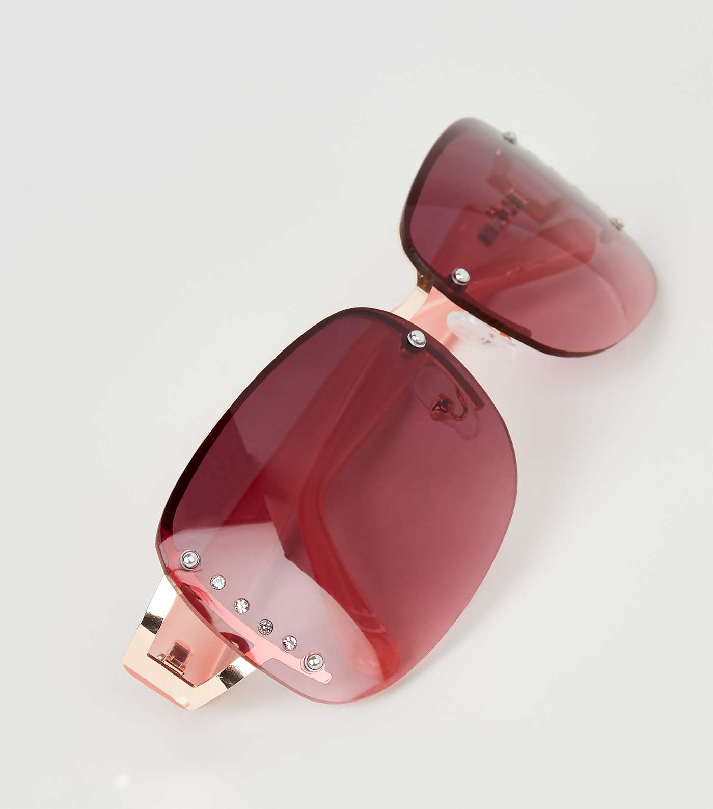 Pink Diamanté Rimless Sunglasses Image 4