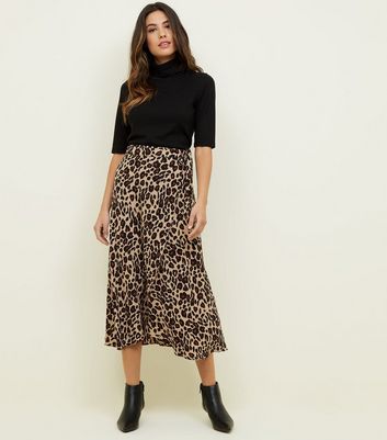 new look brown leopard print midi wrap skirt