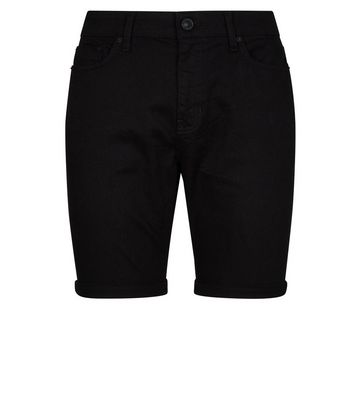 Image of Black Roll Hem Skinny Denim Shorts New Look