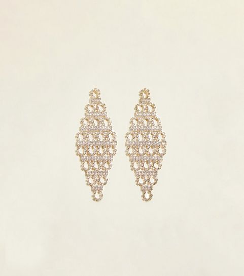 Premium Jewellery Diamanté Necklaces Chain Earrings New Look Gold Premium Long Chandelier Diamante Earrings