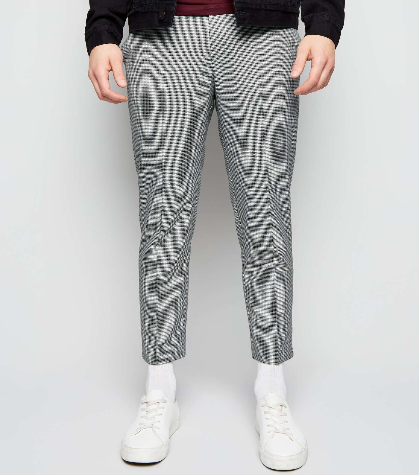 Black Dogtooth Check Pull-On Trousers