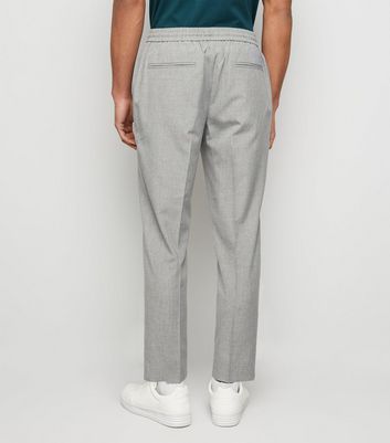 new look slim fit cropped trousers in grey pinstripe