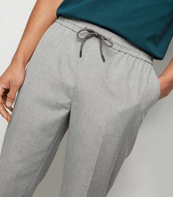 new look slim fit cropped trousers in grey pinstripe