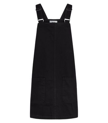 Black Buckle Denim Pinafore Dress New Look