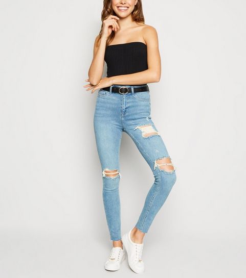 Blue High Waist Super Skinny Ripped Hallie Jeans
