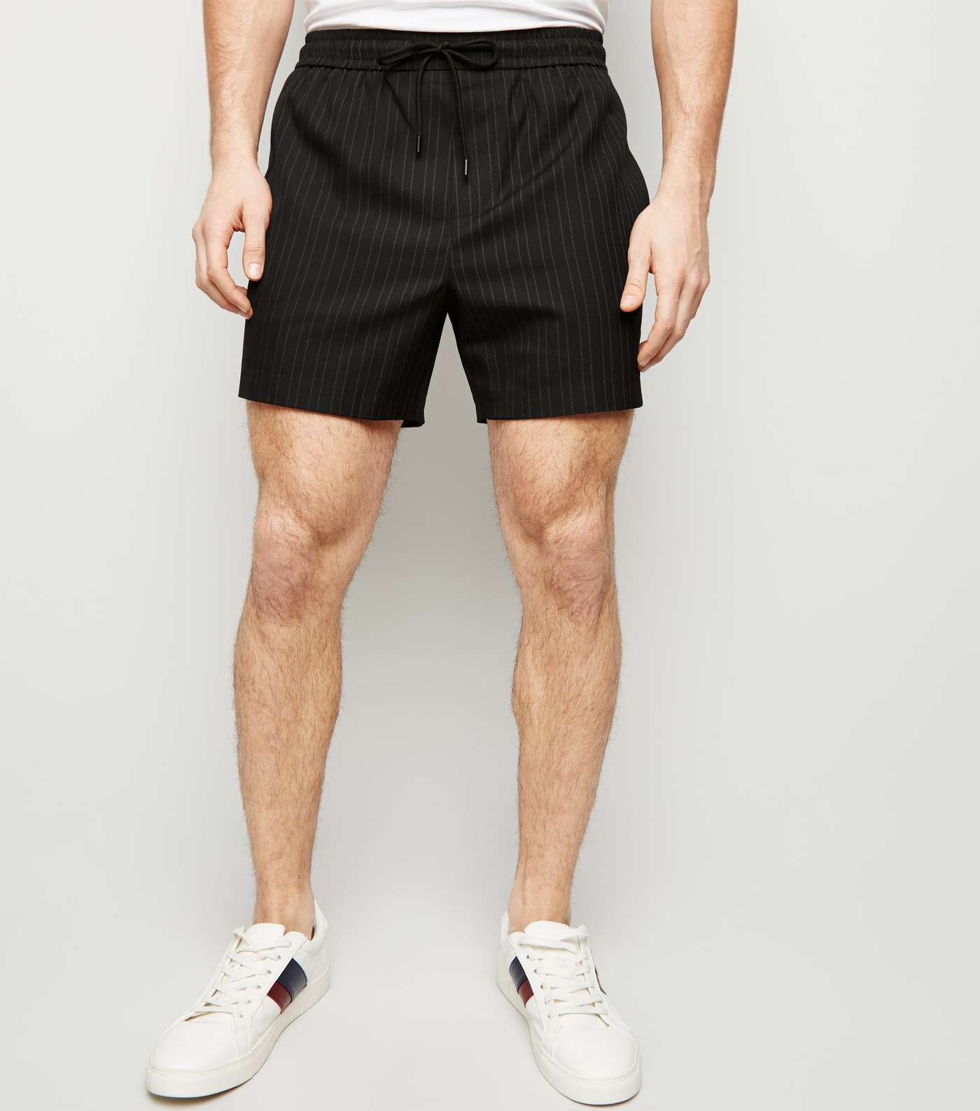 Black Pinstripe Side Piped Shorts