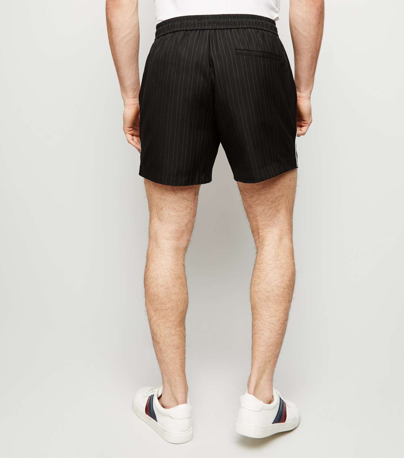 Black Pinstripe Side Piped Shorts Image 3