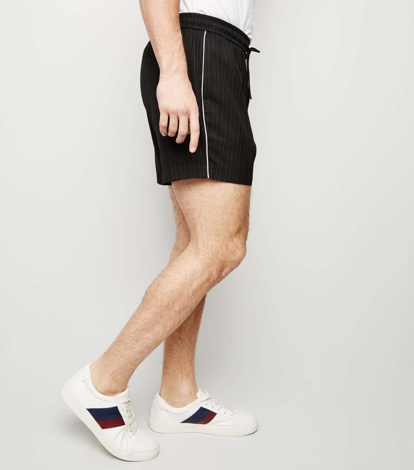 Black Pinstripe Side Piped Shorts Image 5