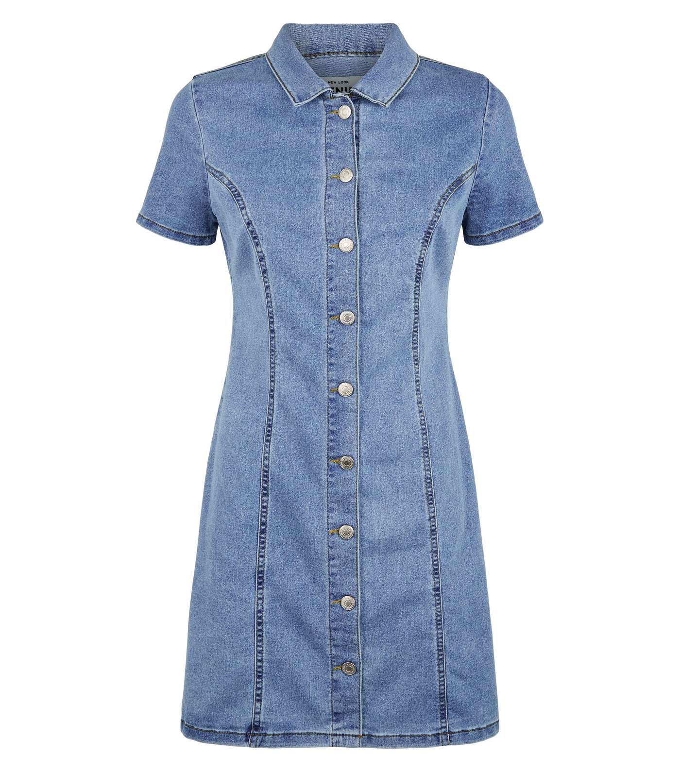 Blue Vintage Wash Button Up Denim Mini Dress  Image 4