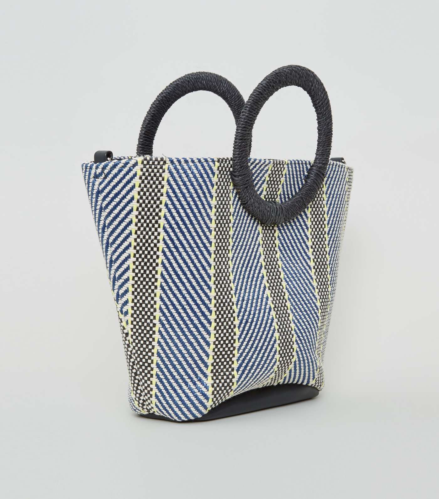 Blue Woven Stripe Ring Handle Tote Bag Image 4