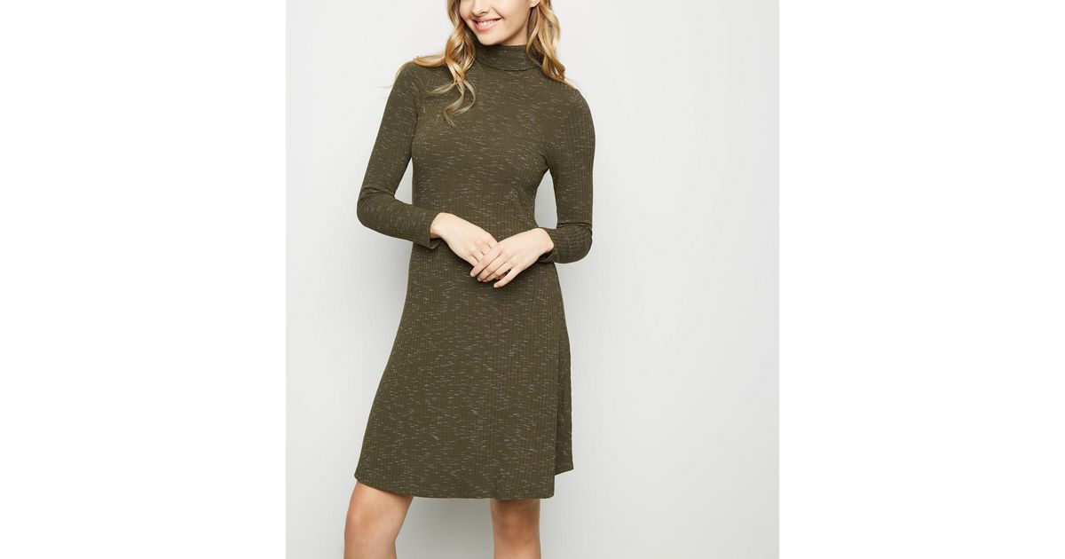 Khaki Space Dye Ribbed Dress | New Look