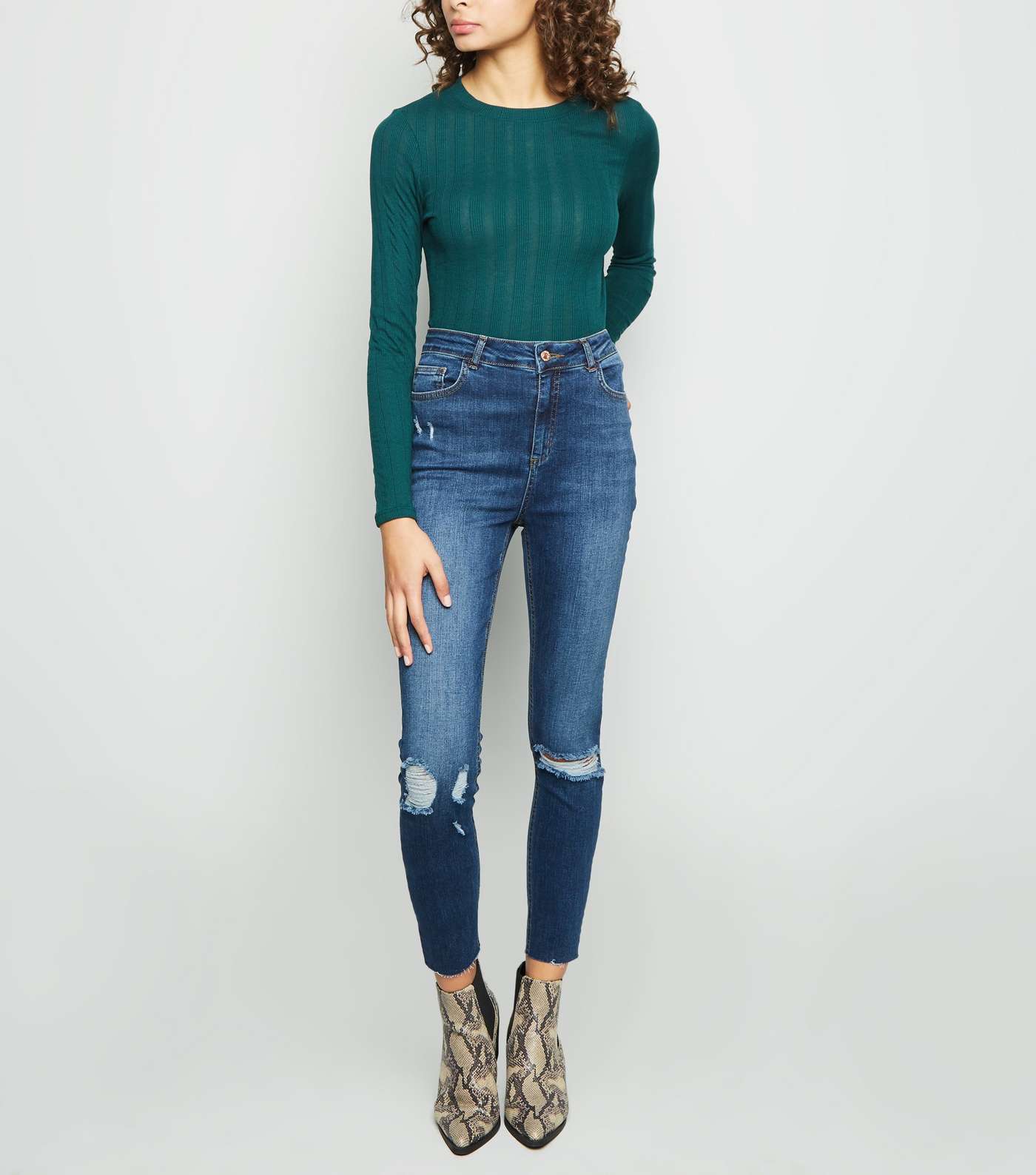 Tall Blue Ripped High Rise Skinny Jeans