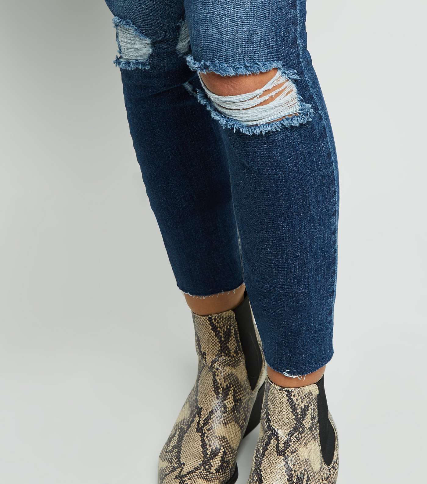 Tall Blue Ripped High Rise Skinny Jeans Image 3