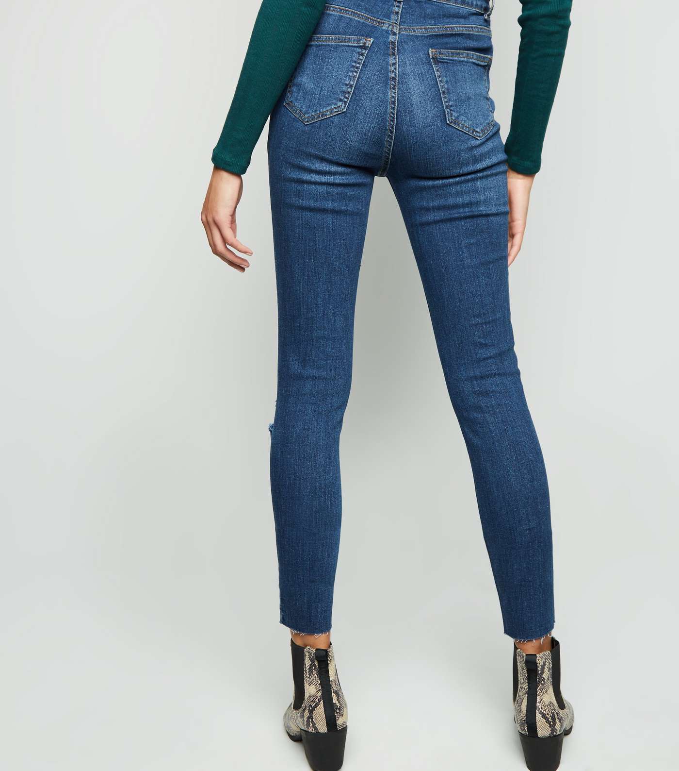 Tall Blue Ripped High Rise Skinny Jeans Image 5
