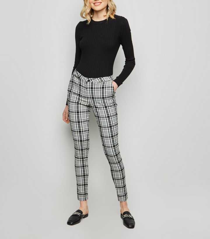 Black Check Stretch Slim Leg Trousers