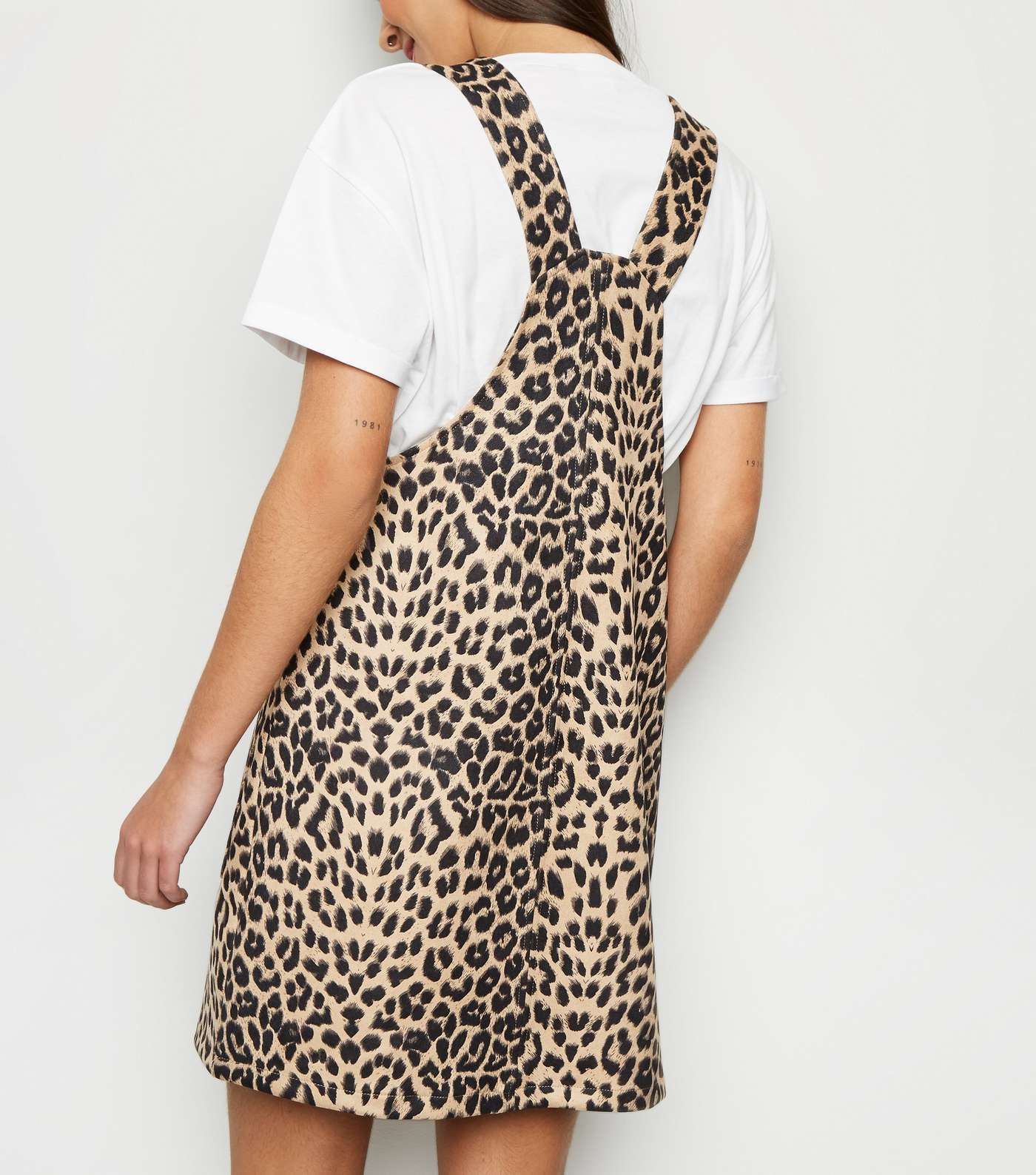 Brown Suedette Leopard Print Pinafore Dress Image 3
