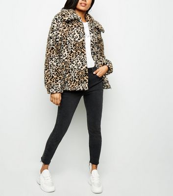 leopard print borg zip up jacket