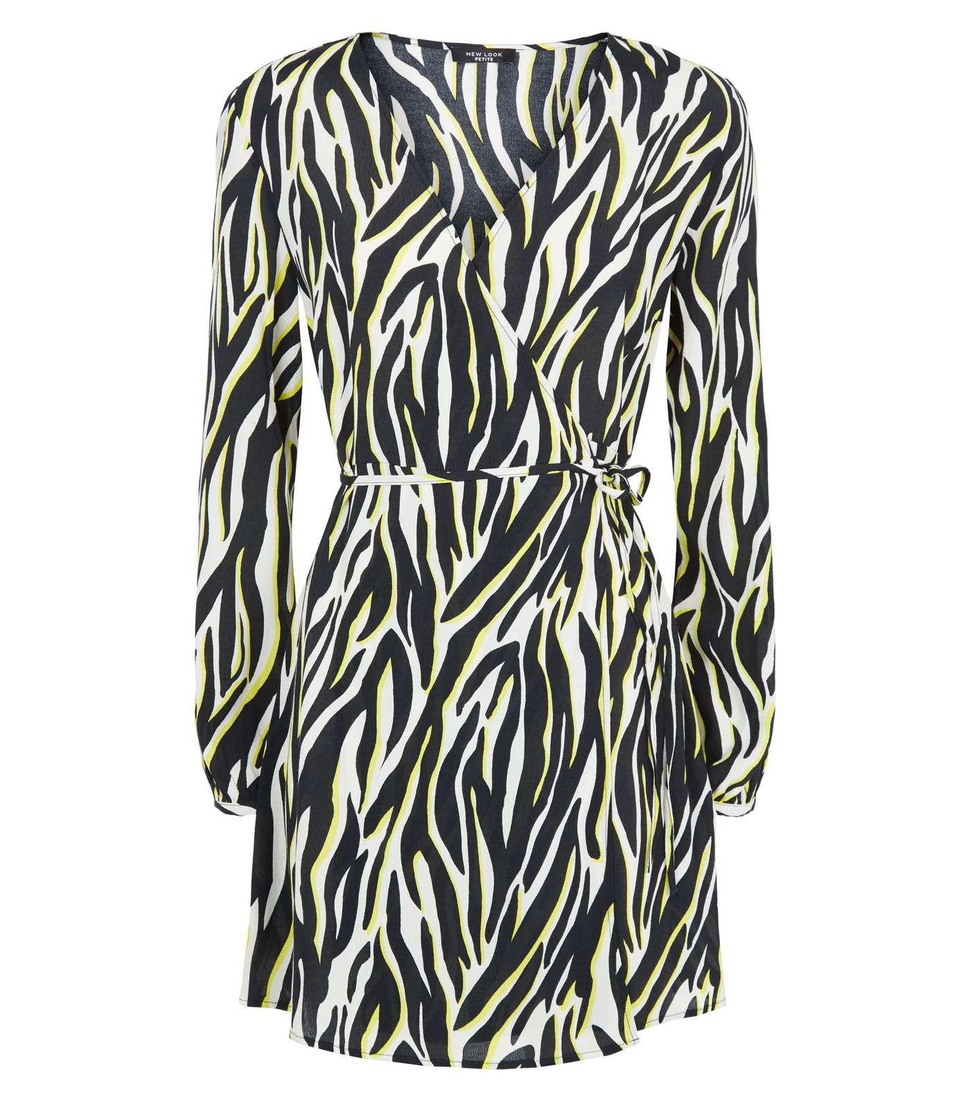 Petite Black Neon Zebra Print Wrap Mini Dress Image 4