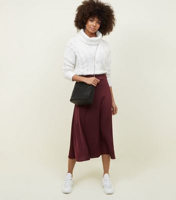 Burgundy Satin Midi Skirt | New Look