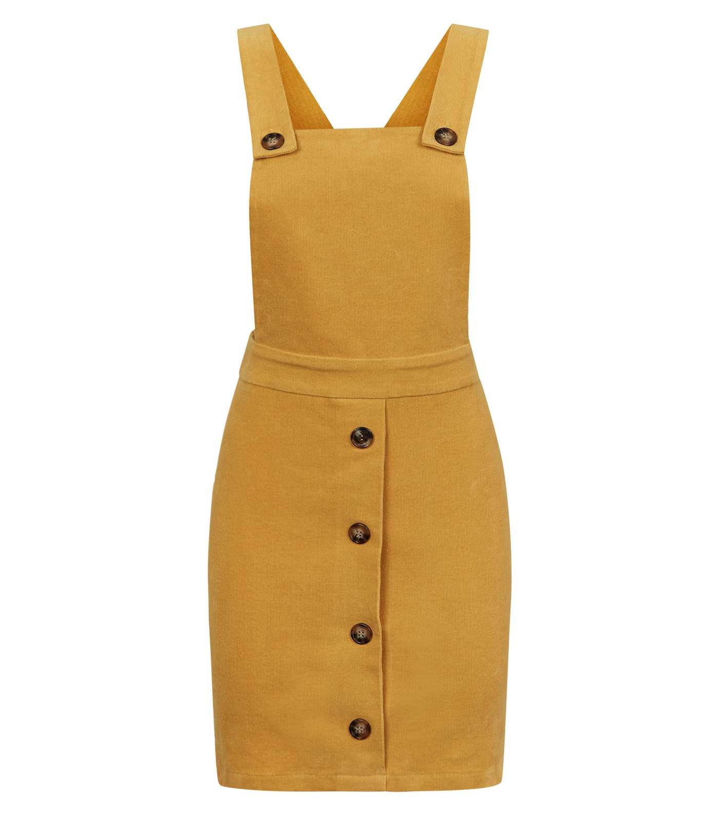 Mustard Corduroy Faux Horn Button Pinafore Dress Image 4
