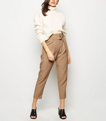 Off White Denim Belted High Waist Trousers  New Look