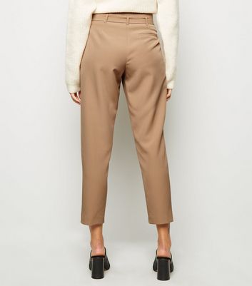 Beige High Waist Hose mit D-Ring-Gürtel 