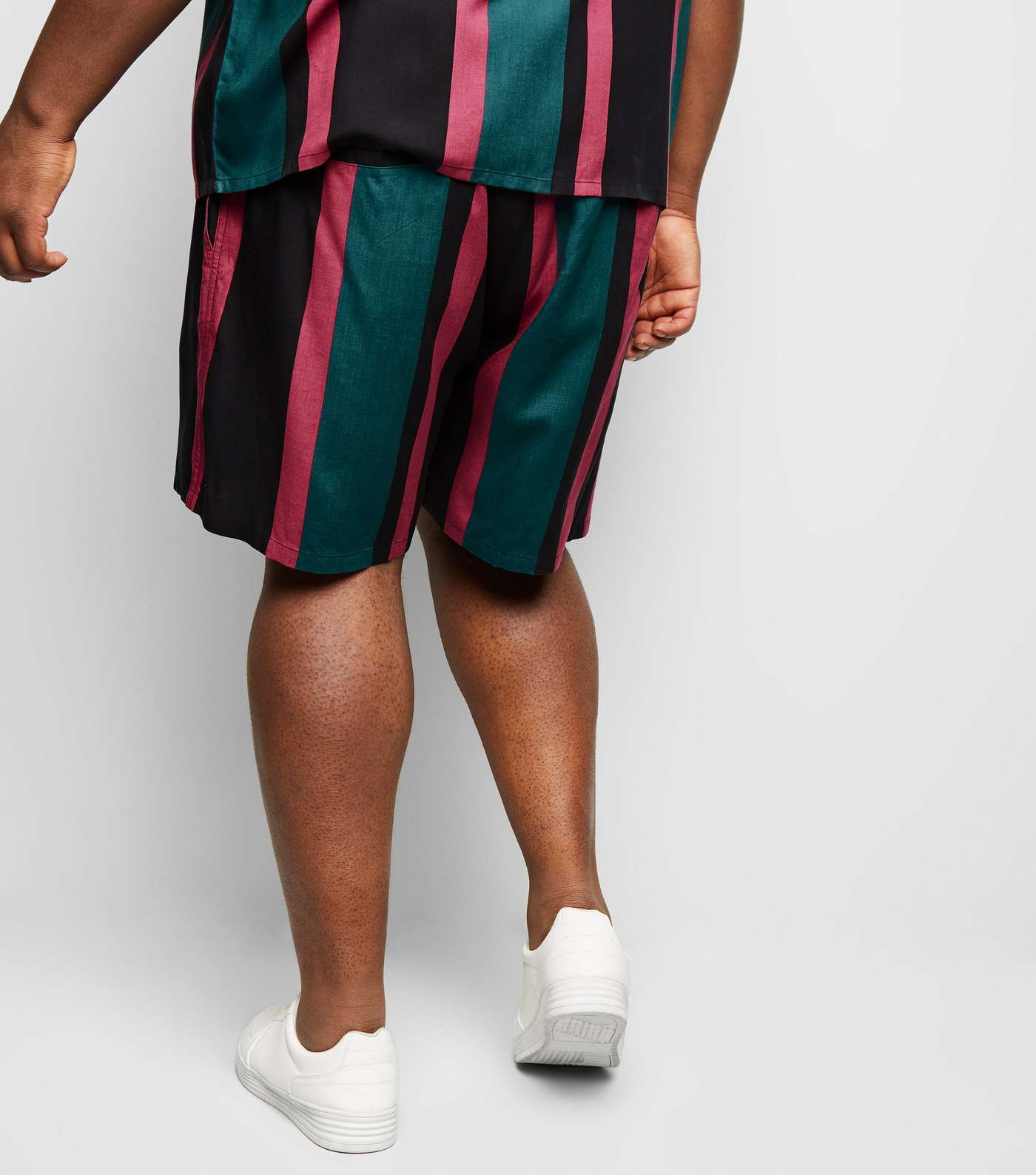 Plus Size Teal Vertical Stripe Tie Waist Shorts Image 3