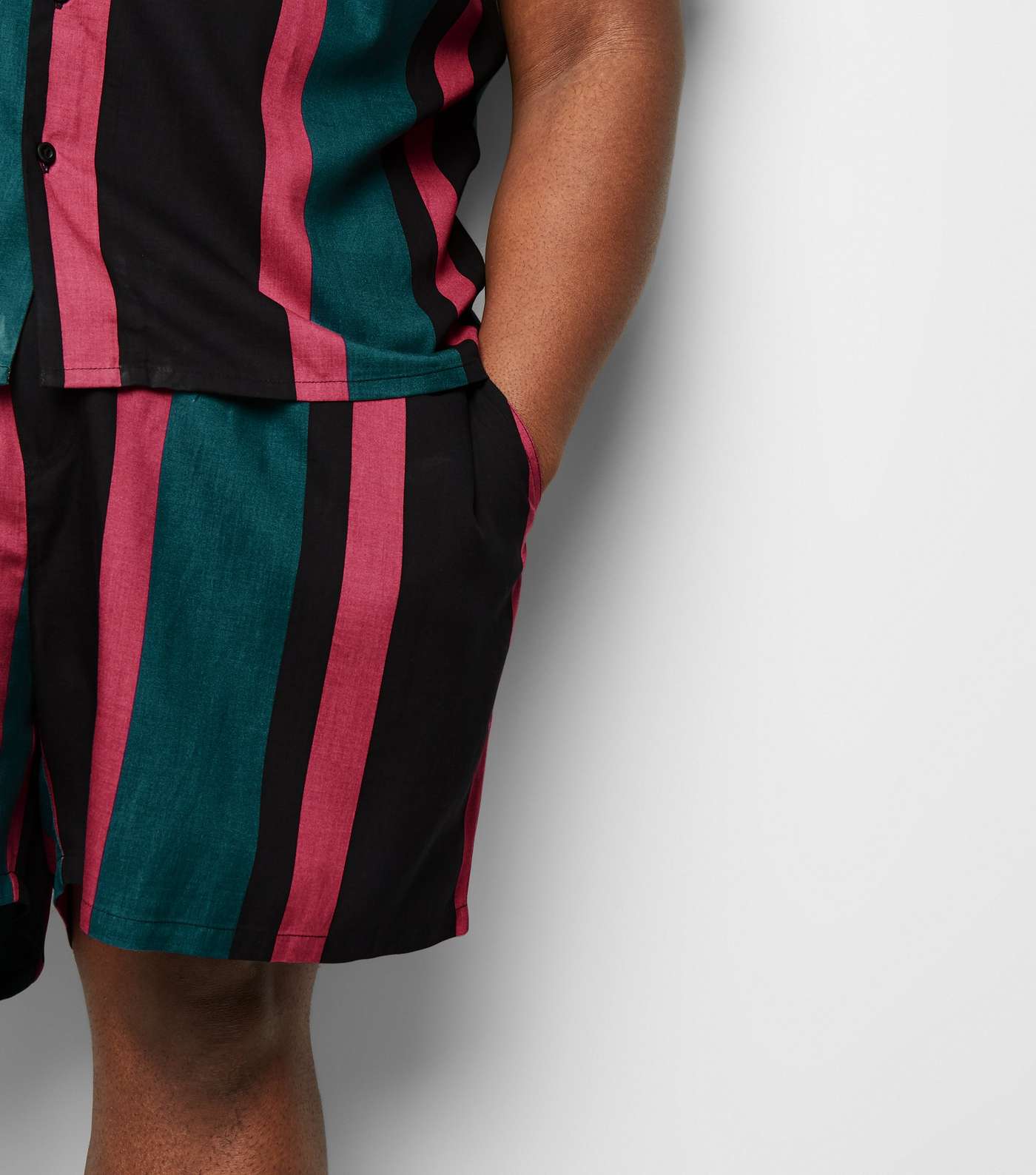Plus Size Teal Vertical Stripe Tie Waist Shorts Image 5
