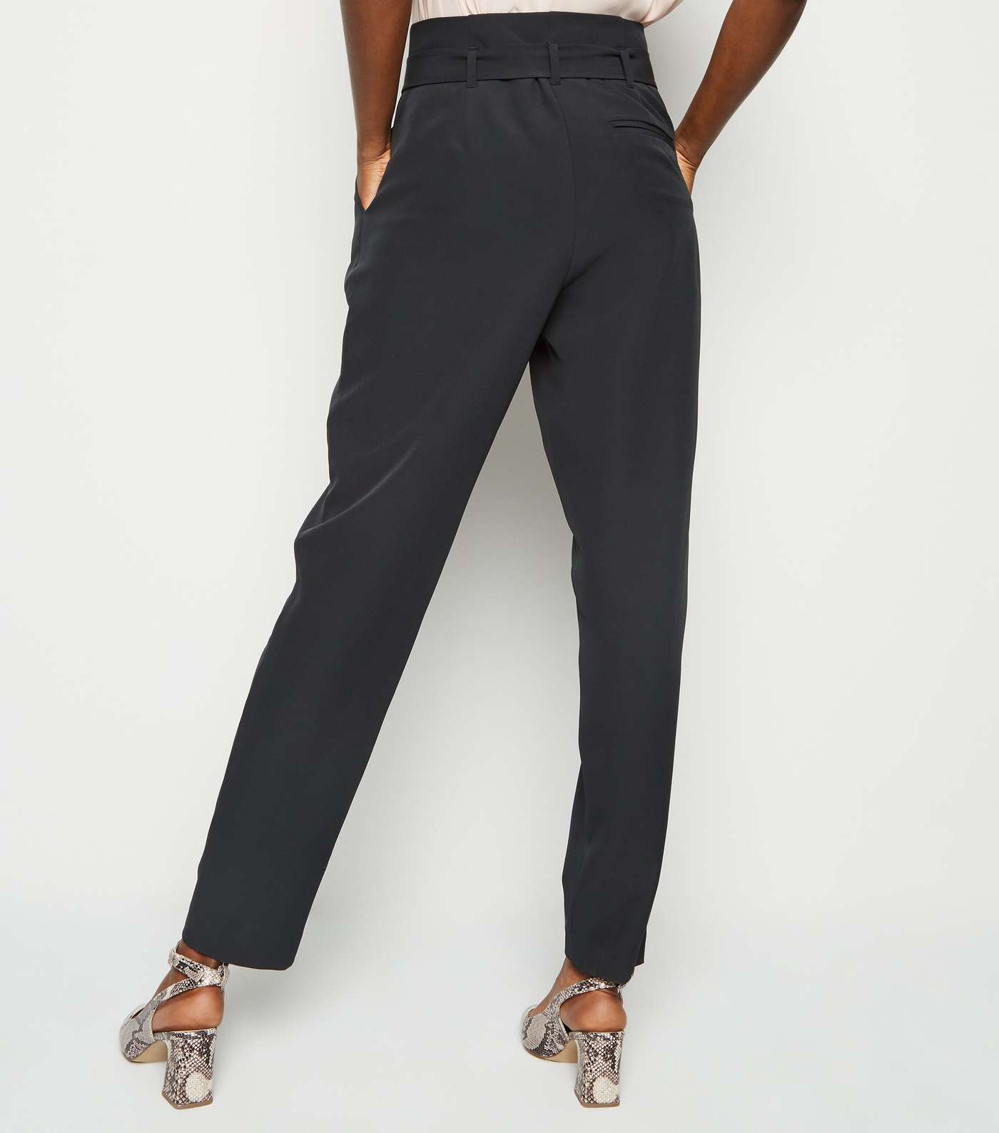 Tall Black Tie Waist Tapered Trousers Image 3