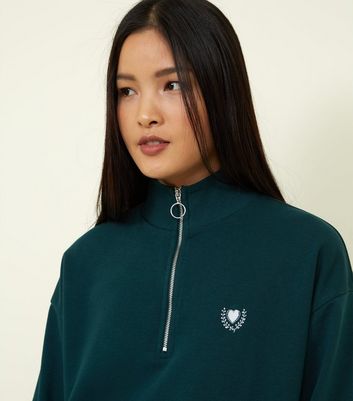 Dark Green Half Zip Pocket Front Sweatshirt | New Look Dark Green Half Zip Pocket Front Sweatshirt | New Look