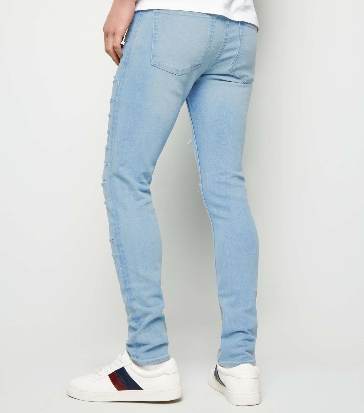 Blue Bleach Wash Ripped Skinny Stretch Jeans Image 3