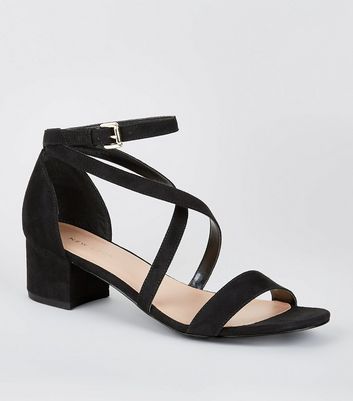 new look black low heel sandals