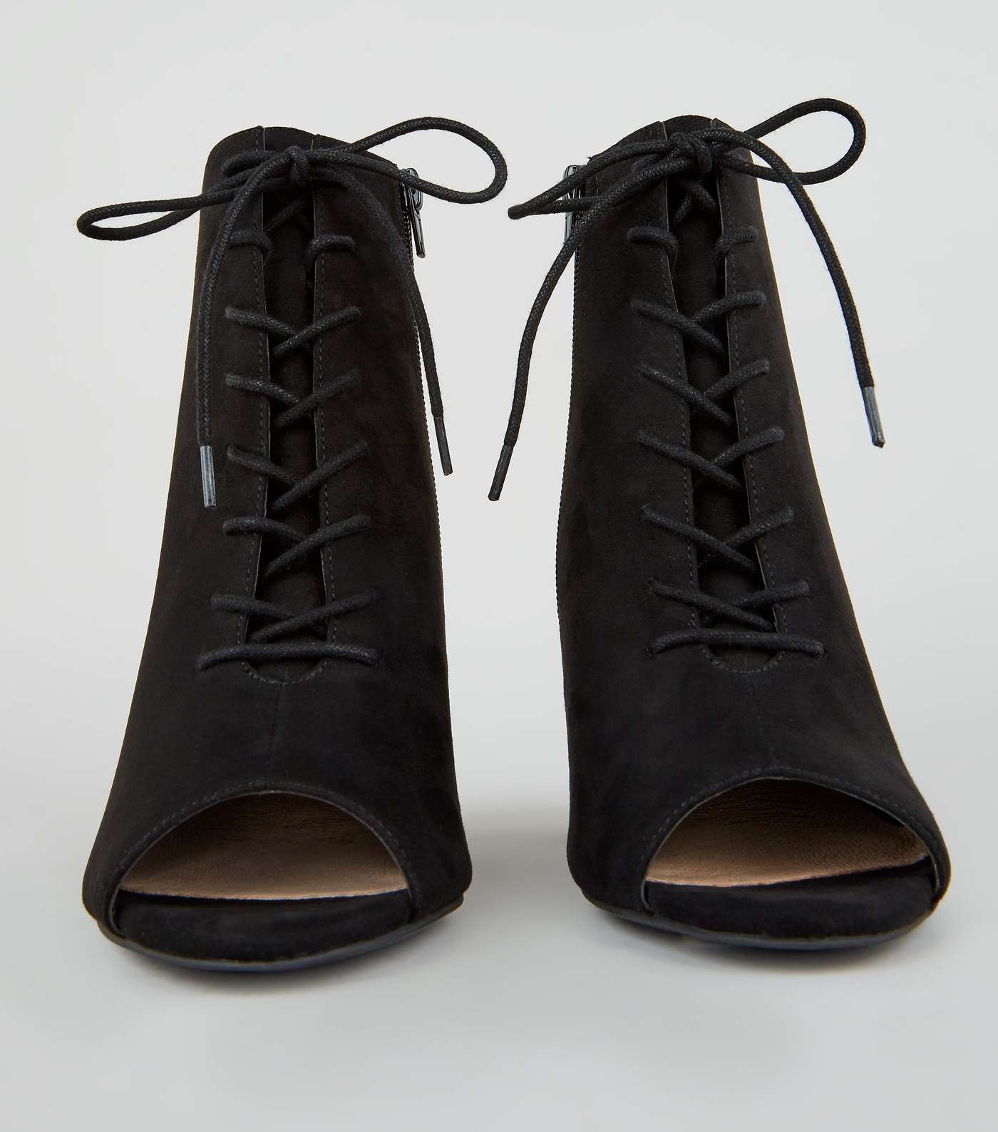 Black Comfort Flex Peep Toe Lace Up Heels Image 4