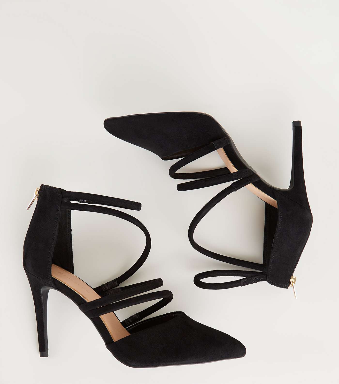 Black Suedette Tube Strap Pointed Courts Image 4
