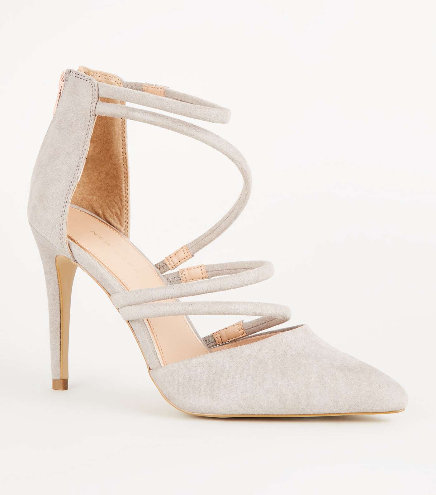 Grey Suedette Tube Strap Pointed Courts