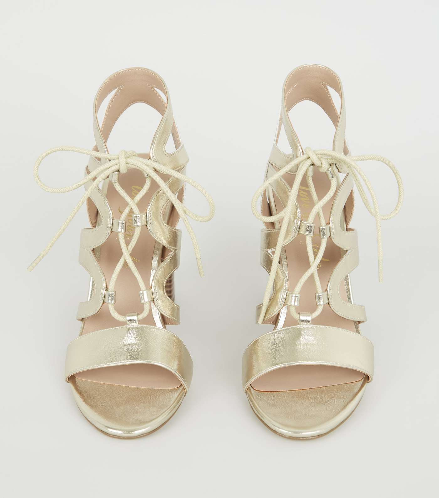 Gold Leather-Look Lace Up Ghillie Block Heels Image 3