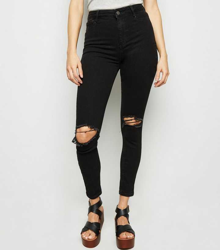 åbenbaring Ren Ærlighed Black Ripped Hallie Super Skinny Jeans | New Look