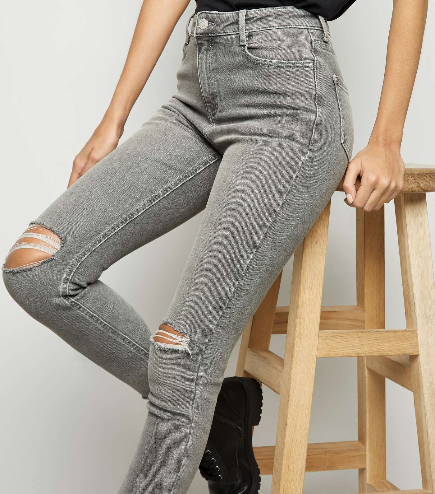 Grey Ripped High Waist Super Skinny Hallie Jeans Image 5