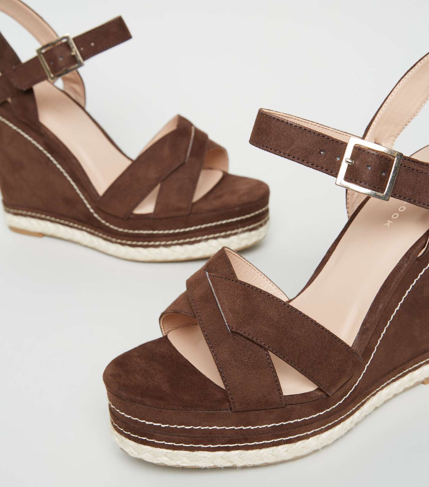 Rust Contrast Stitch Cross Strap Wedges Image 3