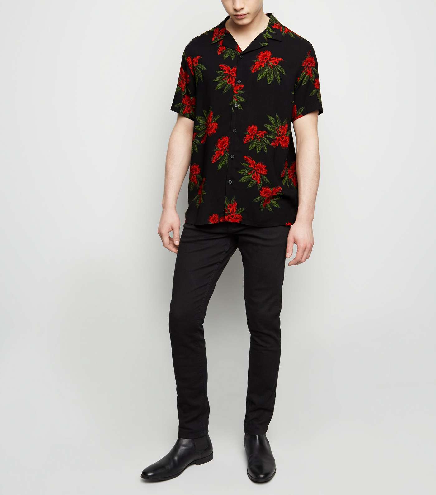 Red Floral Print Revere Collar Shirt Image 2