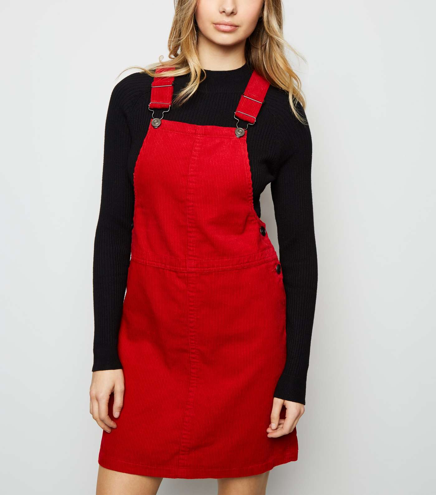 Red Corduroy A-Line Pinafore Dress