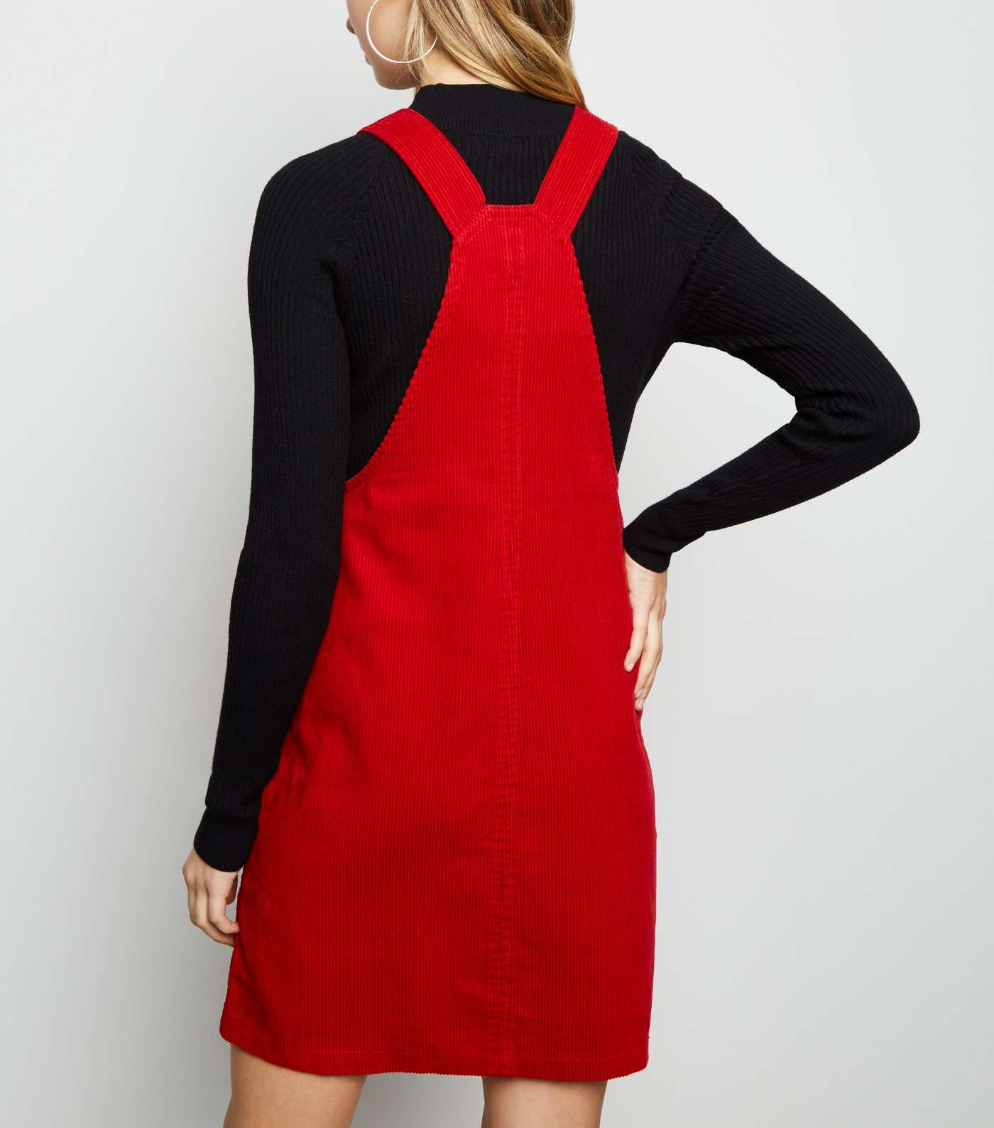 Red Corduroy A-Line Pinafore Dress Image 3