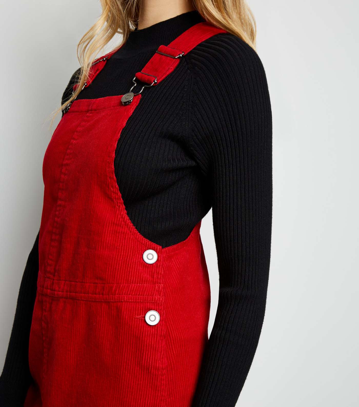 Red Corduroy A-Line Pinafore Dress Image 5