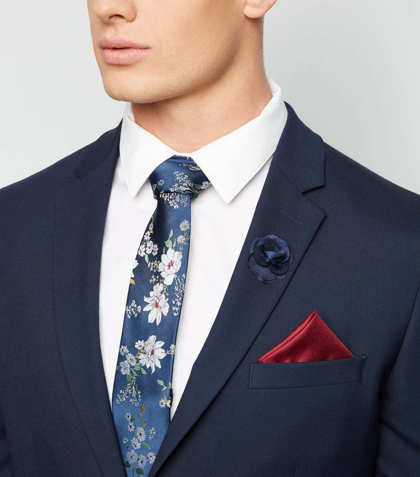 Navy Floral Tie Handkerchief and Pin Set Image 2