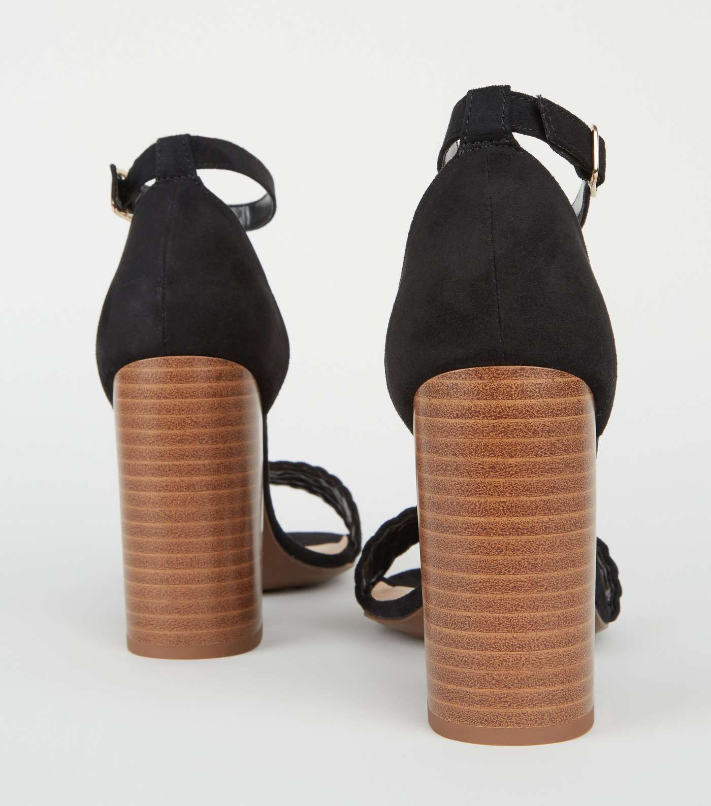 Black Woven Strap Wood Block Heel Sandals Image 4