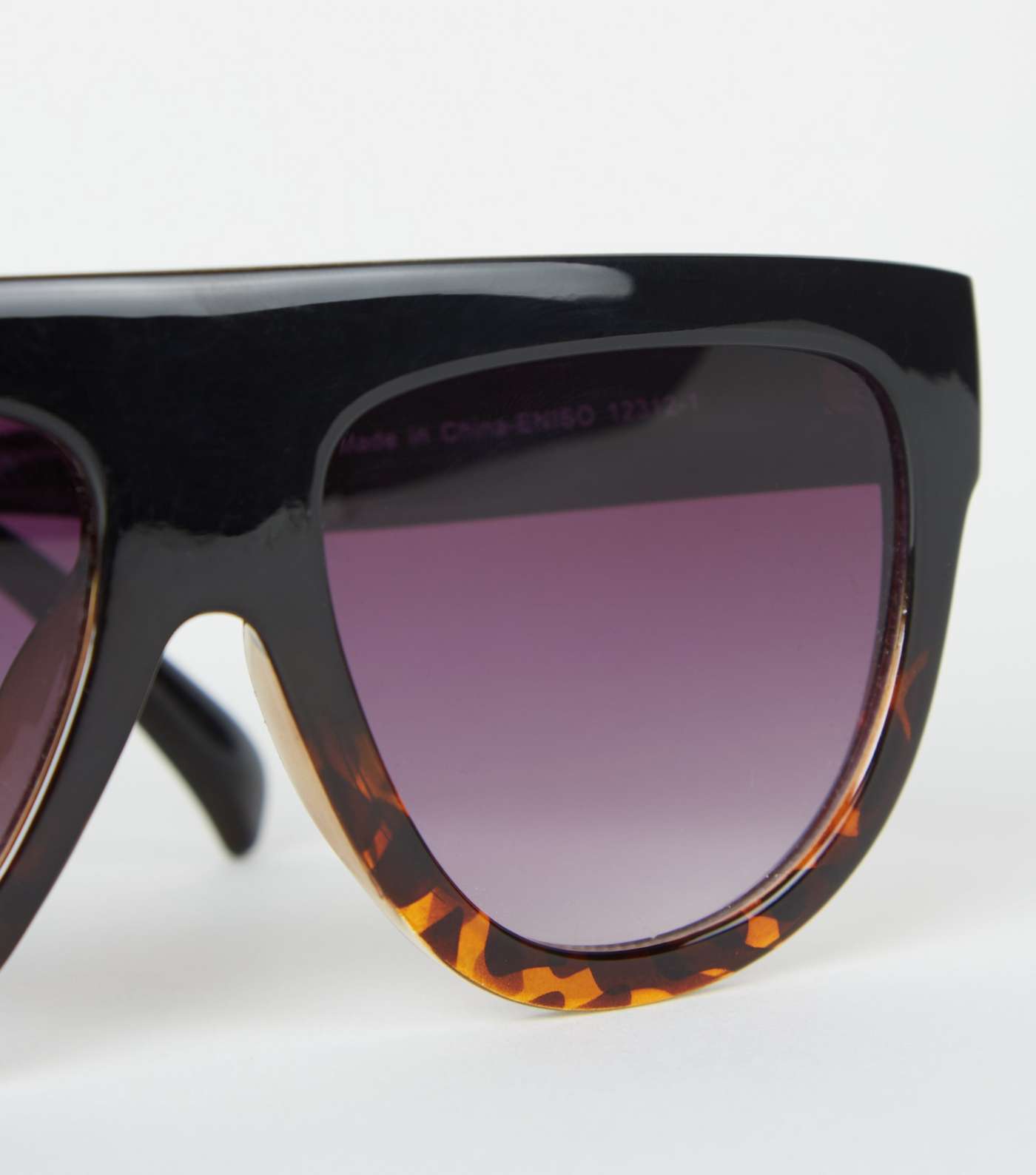Black Tinted Faux Tortoiseshell Flat Top Sunglasses Image 3