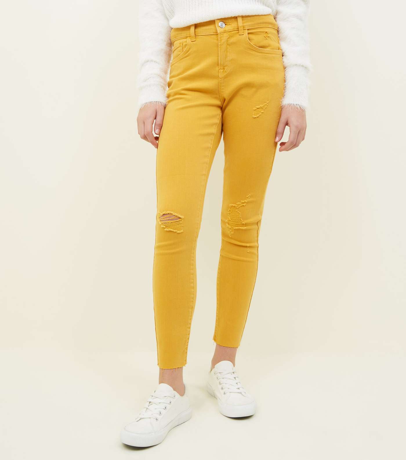 Girls Mustard Ripped Skinny Jeans  Image 2