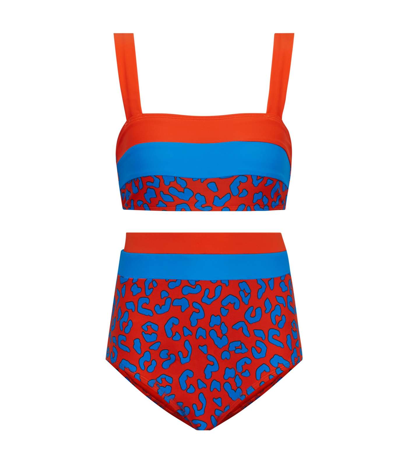 Girls Orange Leopard Print Colour Block Bikini Set 